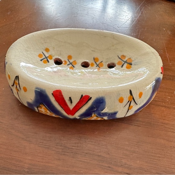 Moroccan handmade ceramic soap dish. Vintage, hand painted in traditional design - Picture 3 of 4